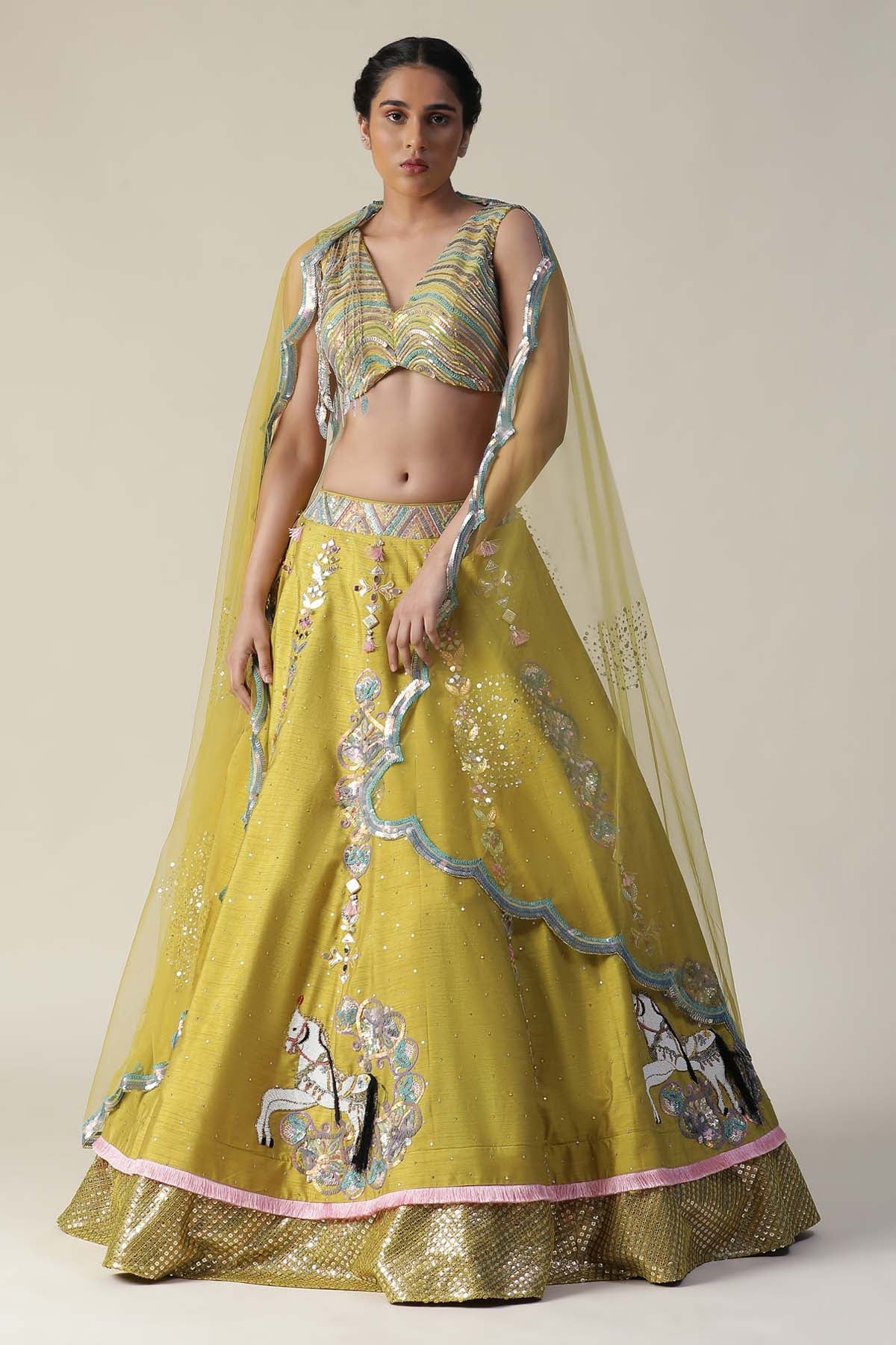 Buy Arpita SulakshanaYellow Horse Motif Lehenga Set